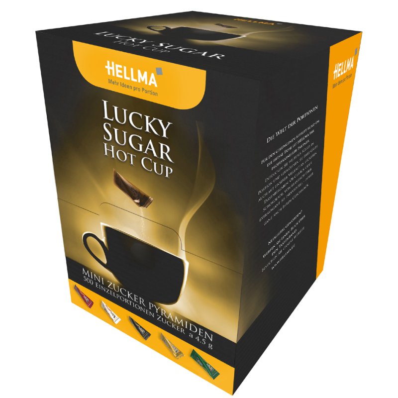 HELLMA sachets de sucre Lucky Sugar Hot Cup, 500 portions de 4,5 g, boîte d'exposition