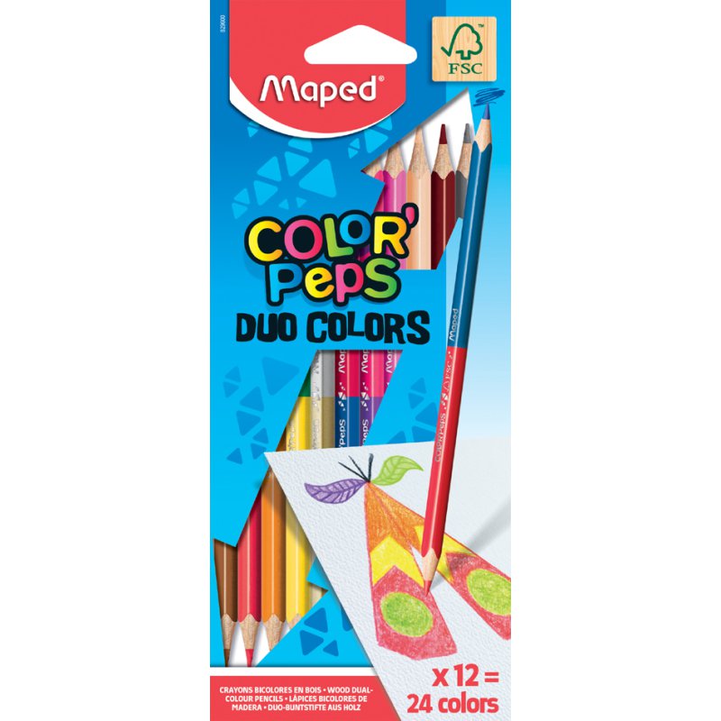 Maped crayons de couleur COLOR'PEPS DUO, triangulaires, 24 pièces