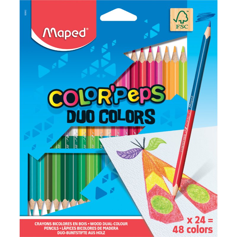 Maped crayons de couleur COLOR'PEPS DUO, triangulaires, 24 pièces