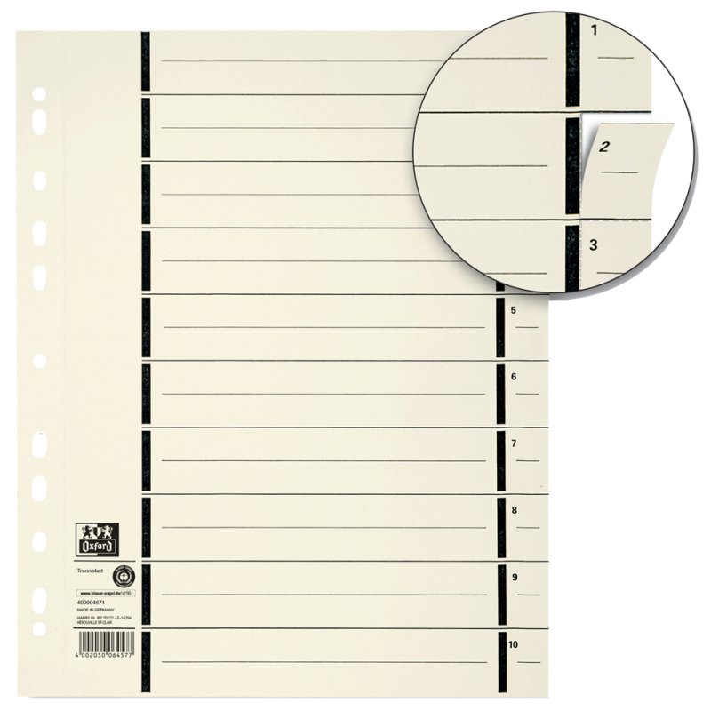 Oxford scheidingsbladen A4 met perforatie, chamois, 100 stuks