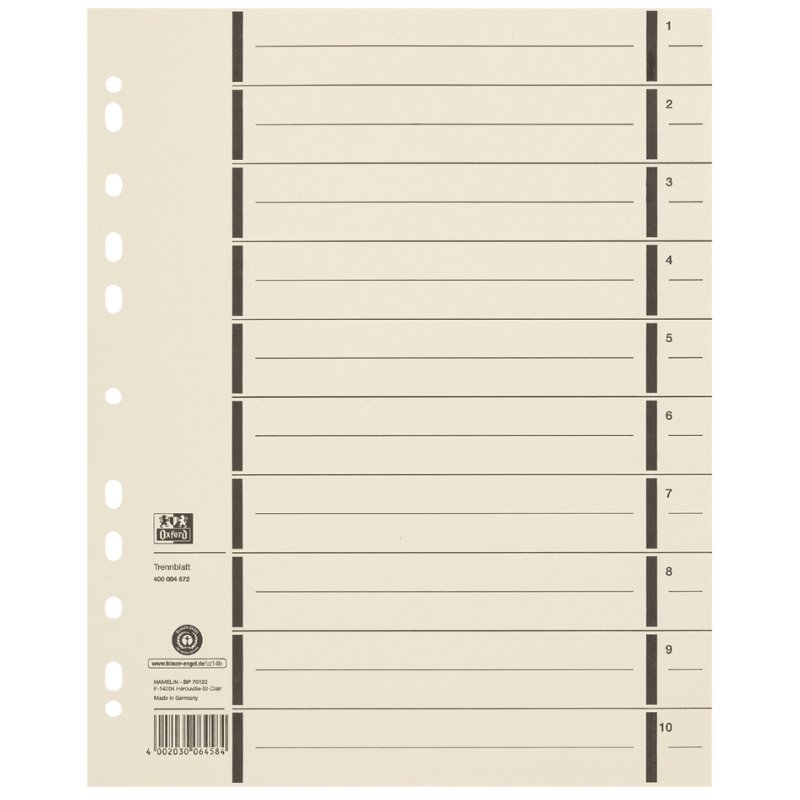 Oxford scheidingsbladen A4 met perforatie, chamois, 100 stuks