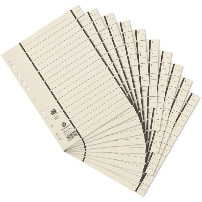 Oxford scheidingsbladen A4 met perforatie, chamois, 100 stuks