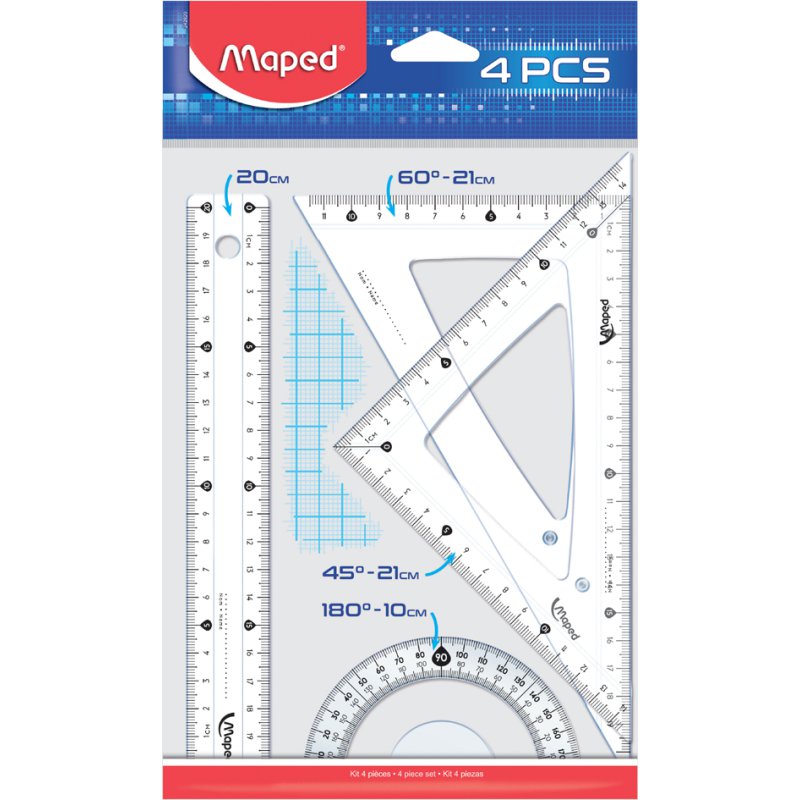 Maped 4-piece geometry set, transparent, with protective pouch