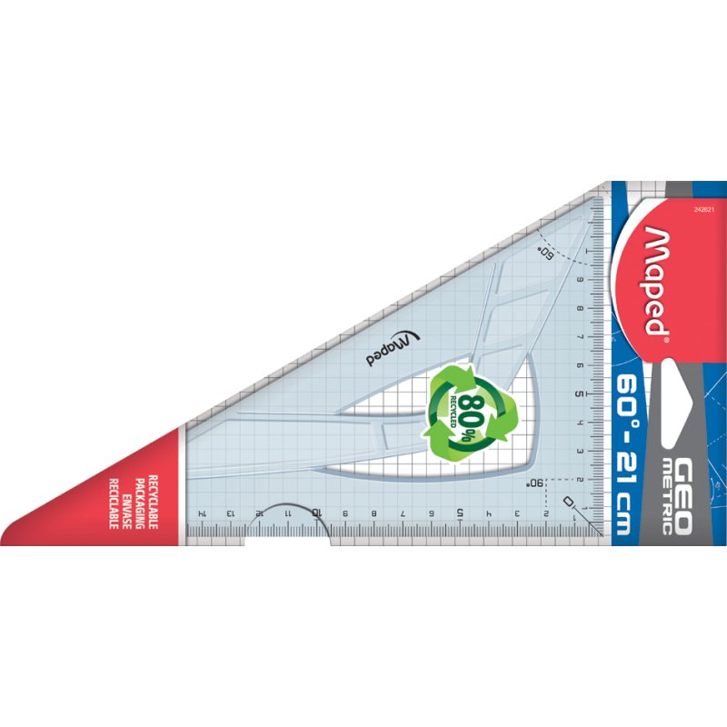 Maped équerre à dessin 60°, plastique transparent, 210 mm