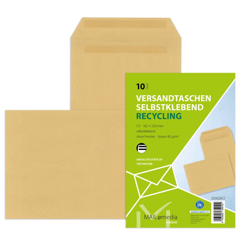 MAILmedia enveloppes expédition C5, brun, autocollant, 10 pièces