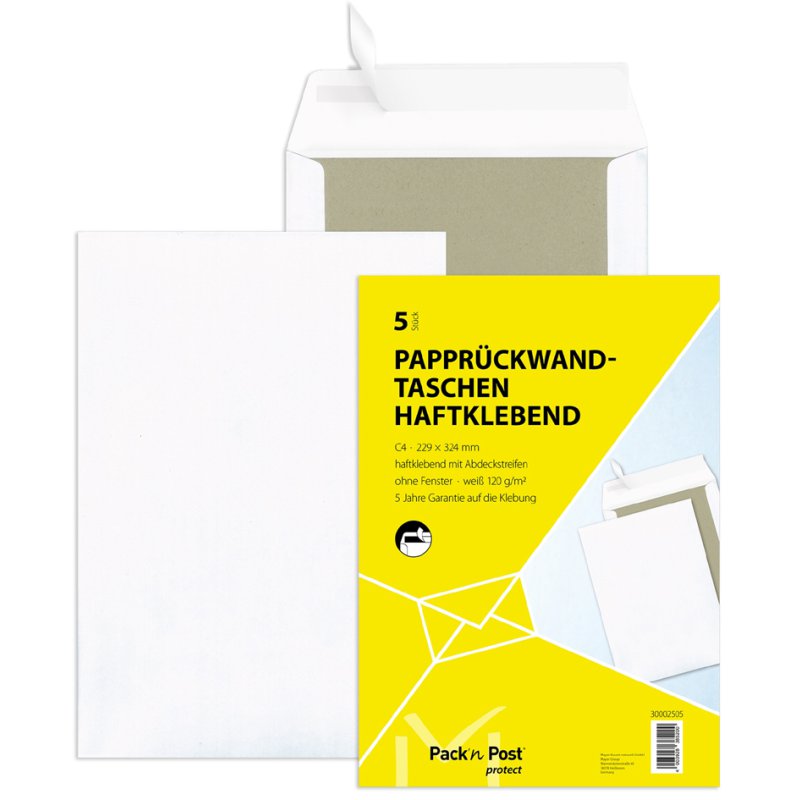 MAILmedia enveloppes d'expédition B4, blanc avec dos cartonné, sans fenêtre, 5 pièces