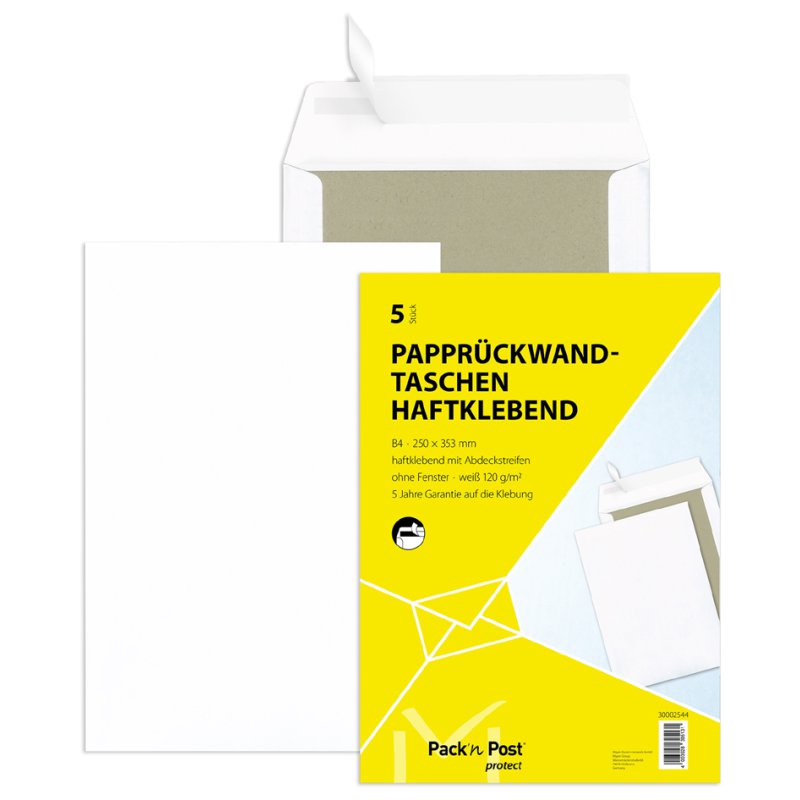 MAILmedia enveloppes d'expédition B4, blanc avec dos cartonné, sans fenêtre, 5 pièces