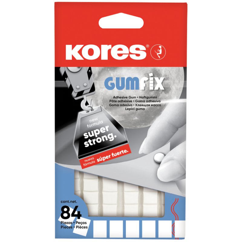Kores Gumfix pastilles adhésives, réutilisables, 9×9 mm, 84 pièces