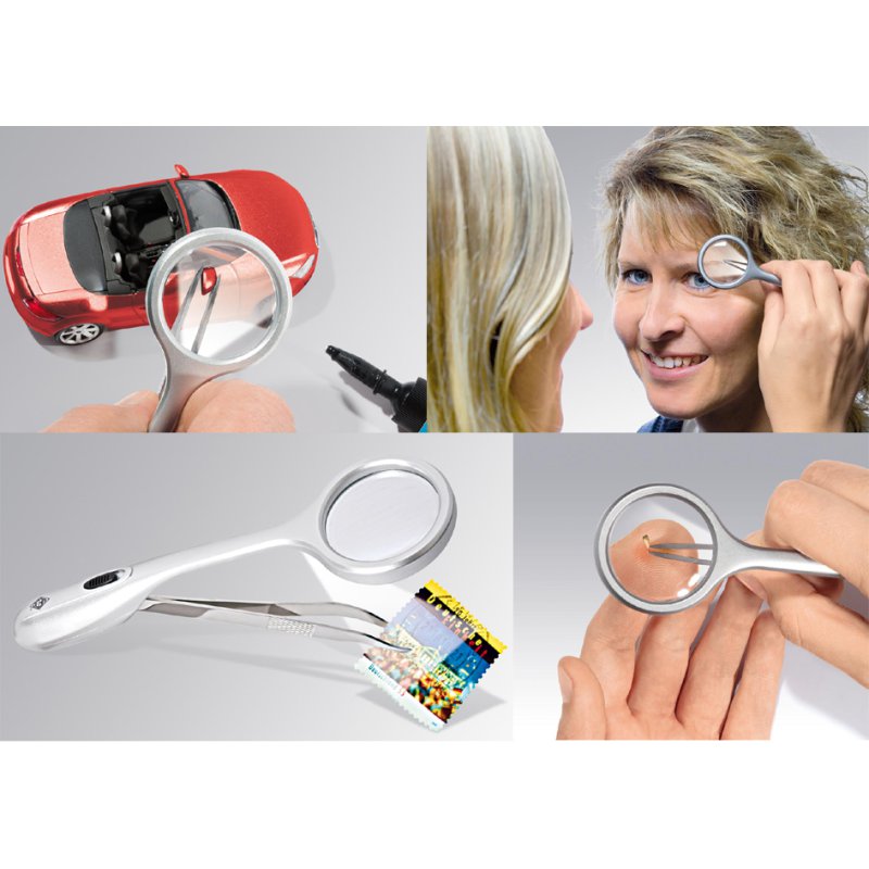 WEDO pincet met loep Trizette, LED-verlichting, zilver, 4× vergroting