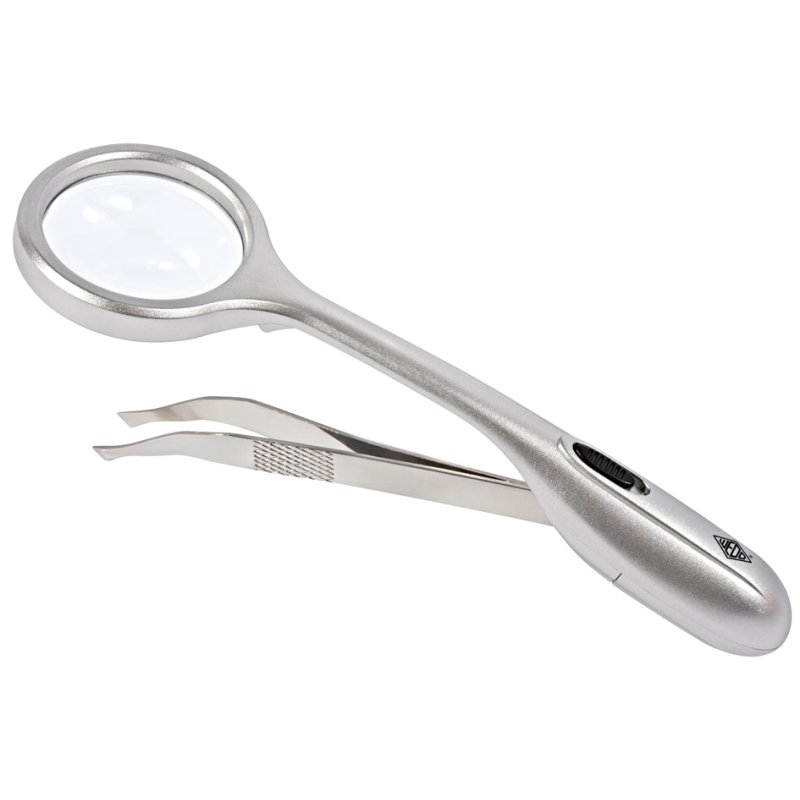 WEDO pince à épiler avec loupe Trizette, éclairage LED, argent, grossissement 4×