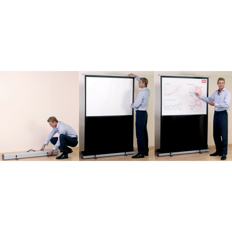 nobo mobiel projectiescherm, 1600×1200 mm, matwit linnen, aluminium box