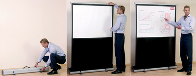 nobo mobiel projectiescherm, 1600×1200 mm, matwit linnen, aluminium box