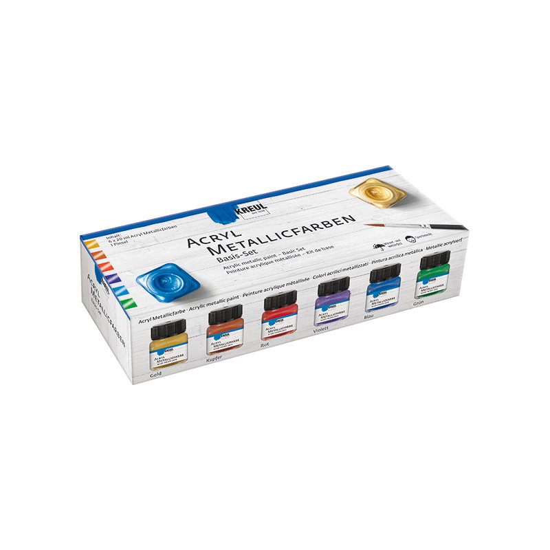 KREUL acrylic metallic paint basic set, 6 x 20 ml, including brush