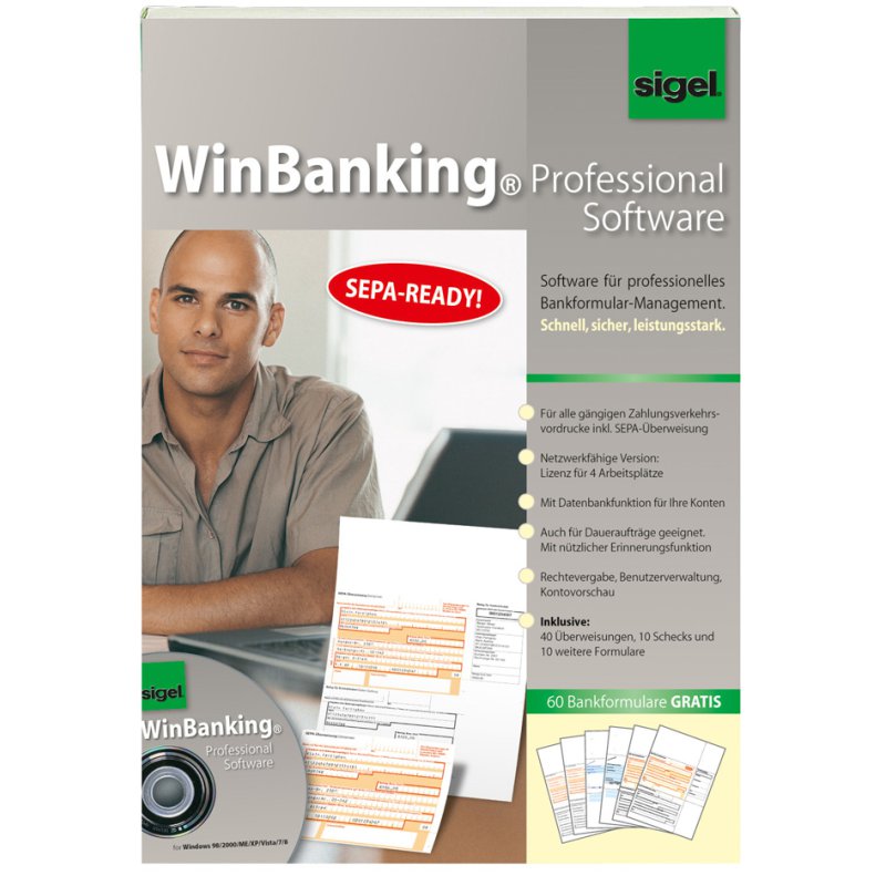 sigel WinBanking Pro software, bank form management, SEPA transfers, CD-ROM