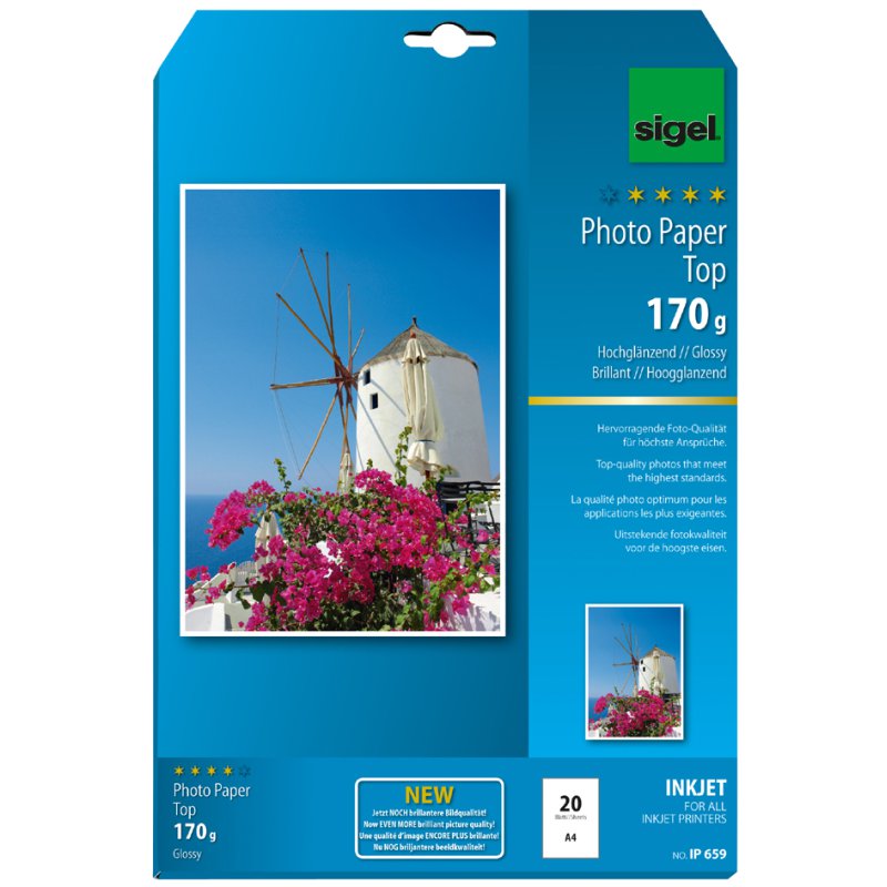 Sigel Papier photo InkJet A4, brillant, blanc pur, 125 g/m², 25 feuilles