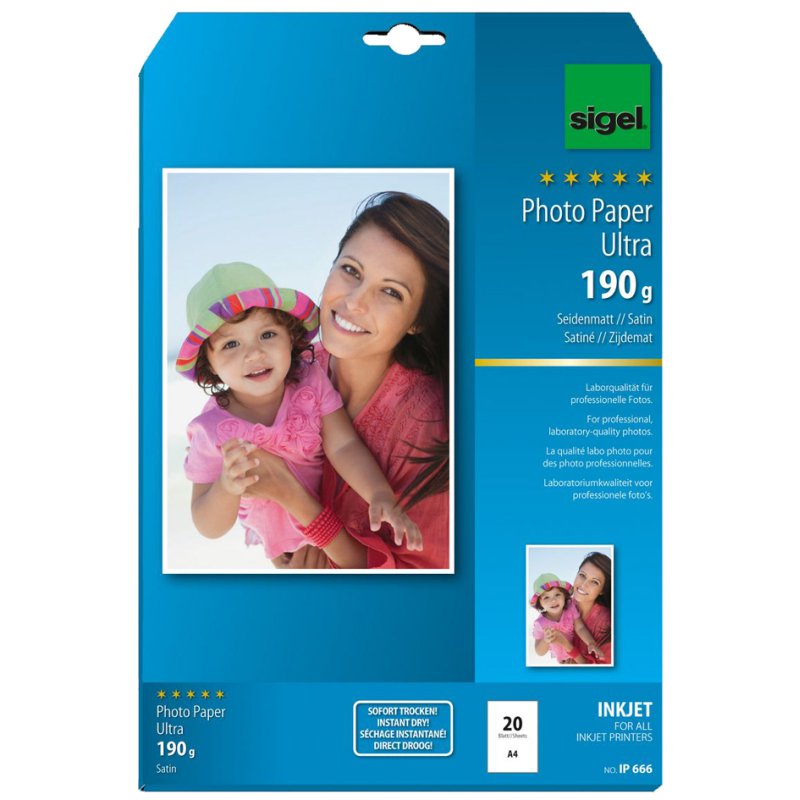 Sigel Ultra photo paper A4, super-white, satin matt, 180 g/m², 50 sheets