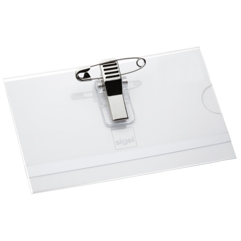 Sigel plaque nominative avec pince combinée, 54×90 mm, plastique transparent cristallin, 50 pièces