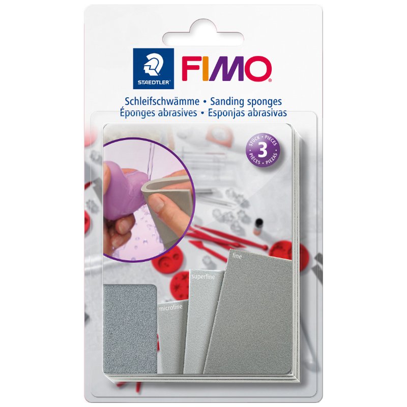 FIMO éponge abrasive, gris, 3 grains différents, réutilisable