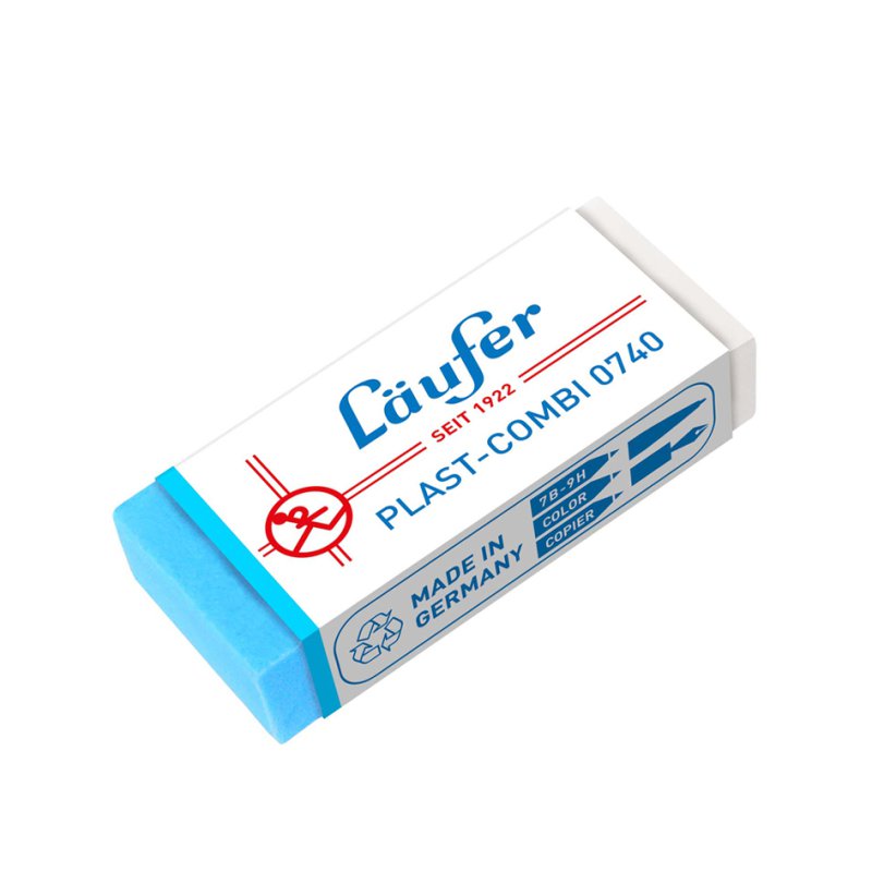 Läufer Gomme Combi Plast double face, bleu/transparent