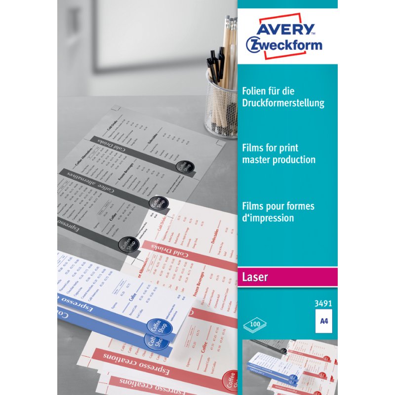 AVERY Zweckform laserfolie A4, transparant, beidsijdig mat gecoat, 100 stuks