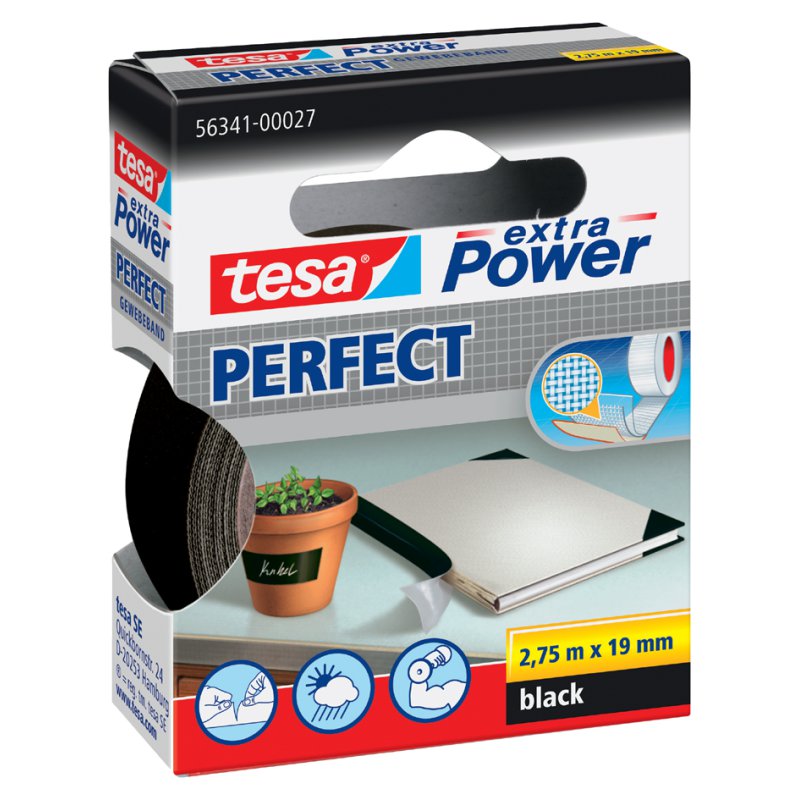 tesa textieltape Extra Power Perfect, 19 mm × 25 m, zwart