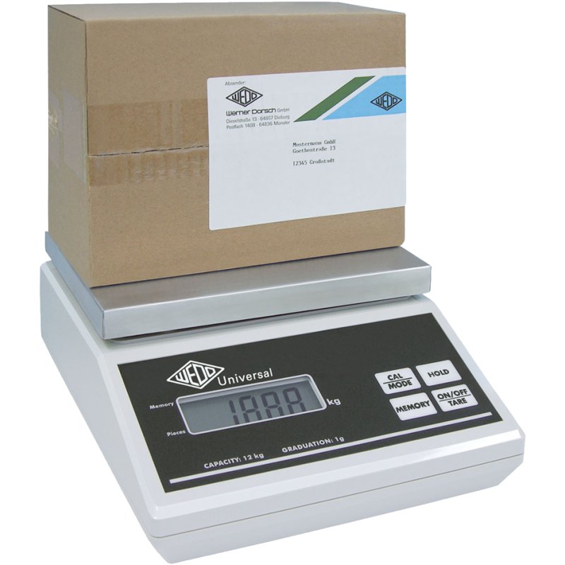 WEDO electronic weighing and counting scale Universal, 12 kg capacity, light grey, stainless steel scale