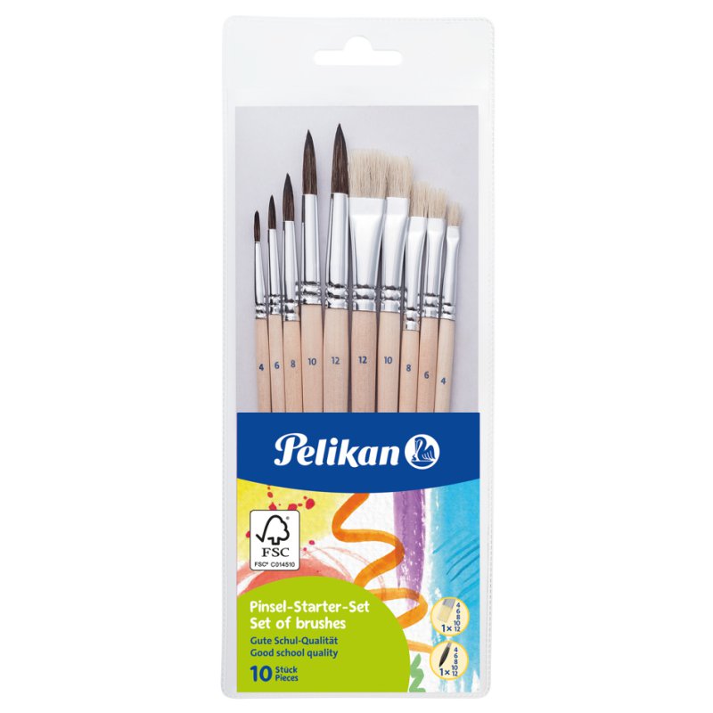 Pelikan set de pinceaux de démarrage, 10 pièces, manche en bois