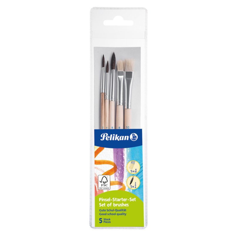 Pelikan set de pinceaux de démarrage, 10 pièces, manche en bois