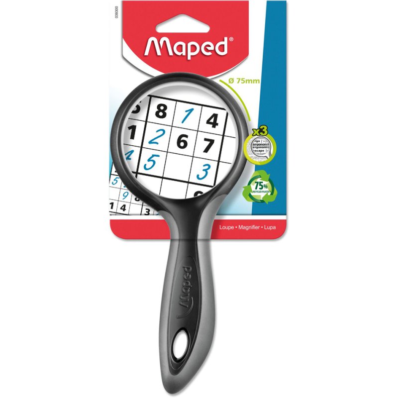 Maped vergrootglas met handgreep, grijs/zwart, rond, 50 mm diameter, 3× vergroting
