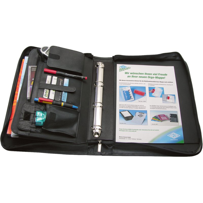 WEDO chemise de rangement A4, cuir artificiel noir avec relief, mécanisme 4-anneaux
