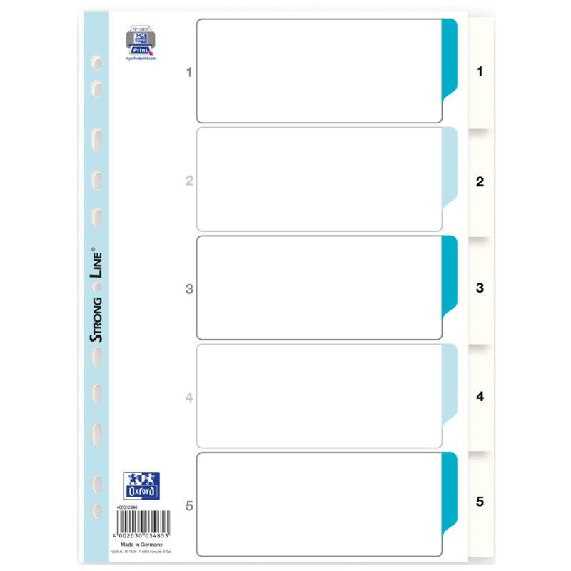 Oxford intercalaires plastique, numéros 1-10, A4, blanc