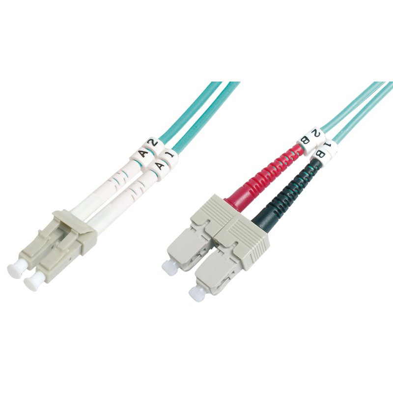 DIGITUS câble de brassage fibre optique LC-duplex vers SC-duplex, OM3, turquoise, 3,0 m