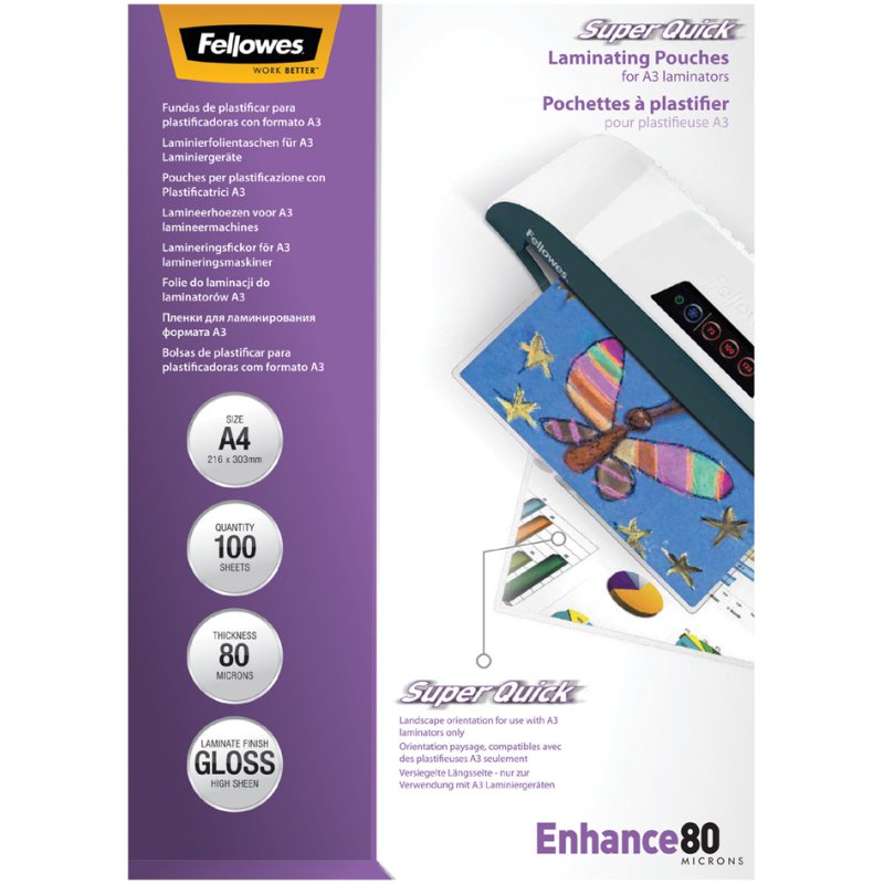 Fellowes pochettes de plastification Super Quick, A4, 250 mic, 100 pièces