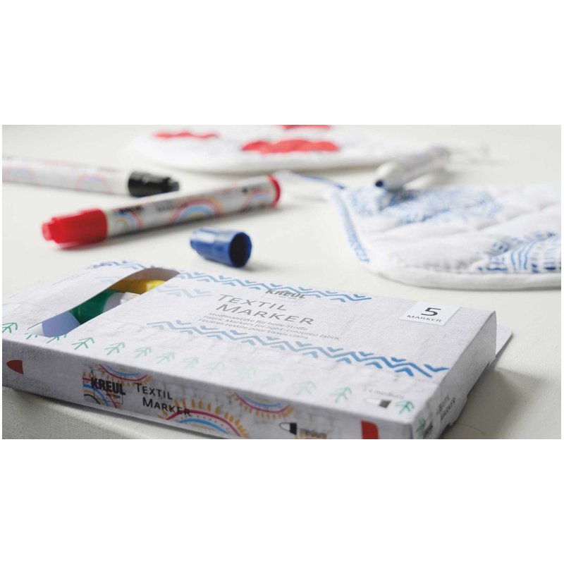 KREUL medium fabric pens, 2-4 mm, 5 pieces, assorted colours