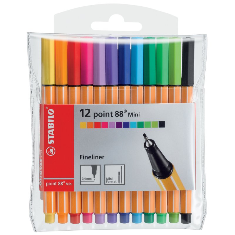 STABILO point 88 Mini stylo-feutre, 0,4 mm, couleurs fluo, 5 pièces