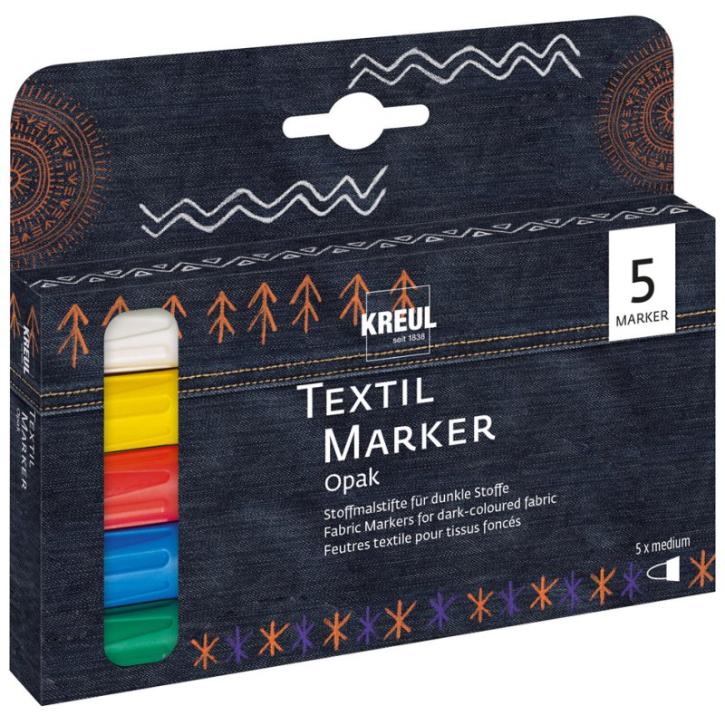 KREUL marqueurs tissu OPAK, pointe ronde, 5 pièces, couleurs assorties