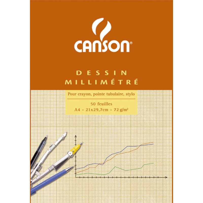 CANSON millimeterpapier blok A3, 90 g/m², blauw raster, 50 vel