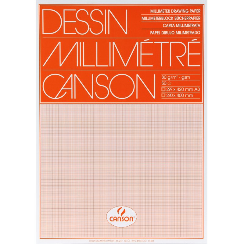 CANSON millimeterpapier, 650×500 mm, donkerbruin, 50 vel