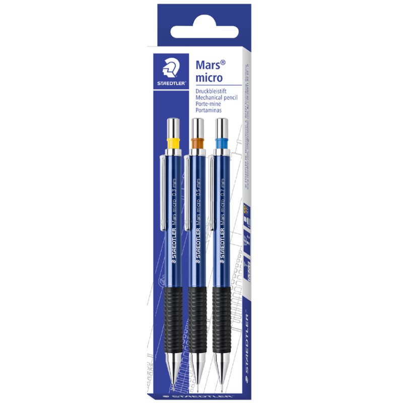 STAEDTLER porte-mine Mars micro, rechargeable, ensemble 3 pièces, 0,3/0,5/0,7 mm