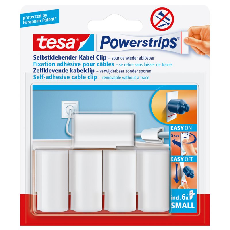 tesa Powerstrips pince câble, blanc, câble jusqu'à 8 mm, 5 pinces