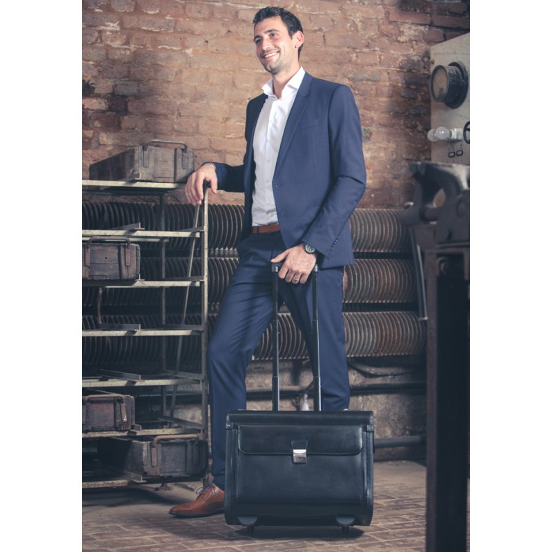 Alassio pilotenkoffertje SILVANA, leer, zwart, met trolley