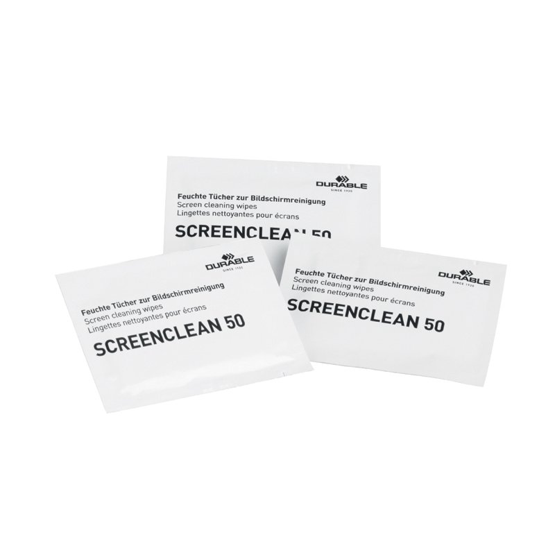 DURABLE SCREENCLEAN screen cleaning cloths, microfibre cloths, individually packaged, 50 pcs