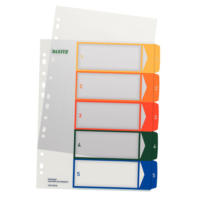 LEITZ ensemble de séparation plastique A4 extra-large, chiffres 1-12, transparent avec onglets colorés
