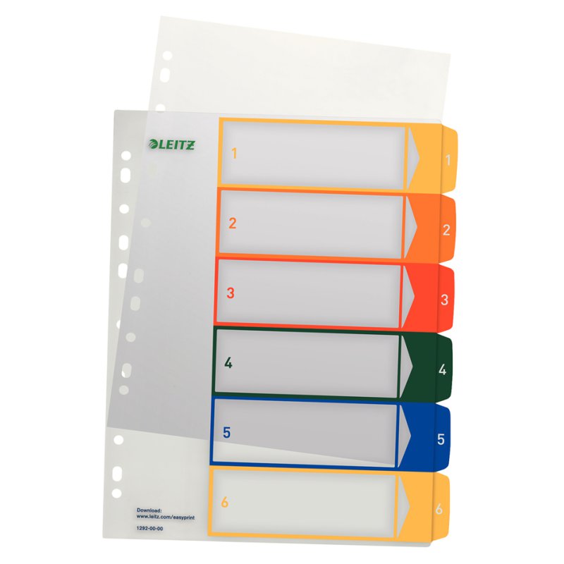 LEITZ ensemble de séparation plastique A4 extra-large, chiffres 1-12, transparent avec onglets colorés