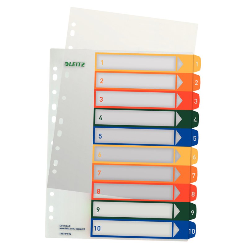 LEITZ ensemble de séparation plastique A4 extra-large, chiffres 1-12, transparent avec onglets colorés