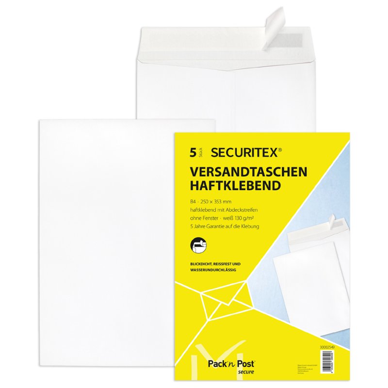 SECURITEX verzendtassen B5, wit, zonder venster, 100 stuks