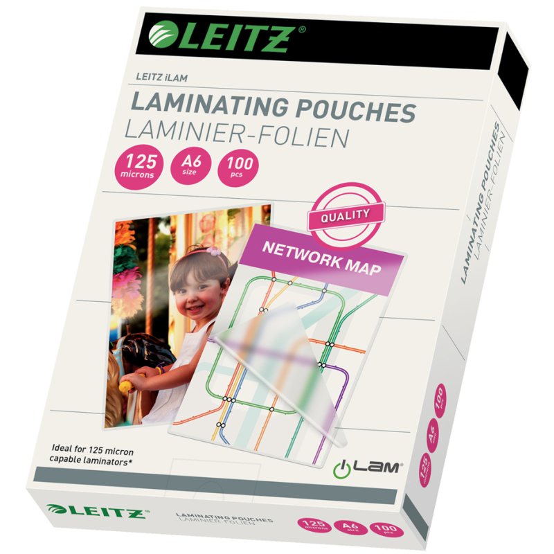 LEITZ pochettes de plastification A5, brillant, 250 microns, 100 pièces