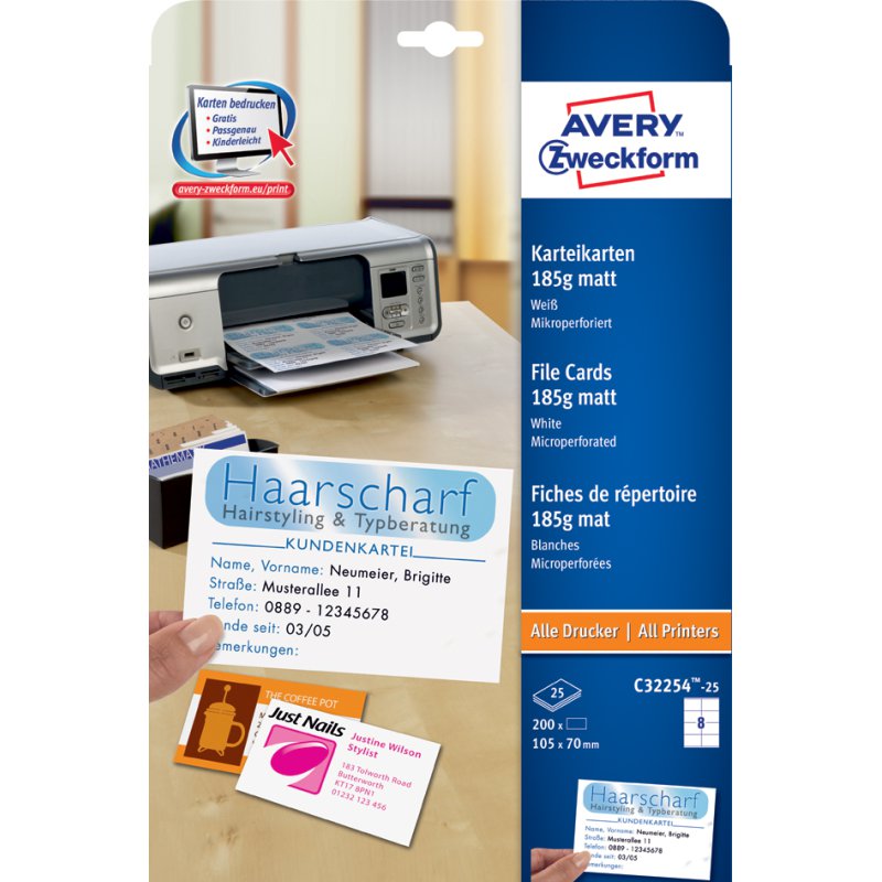 AVERY Zweckform cartes indexées A6, blanc, 185 g/m², 200 pièces