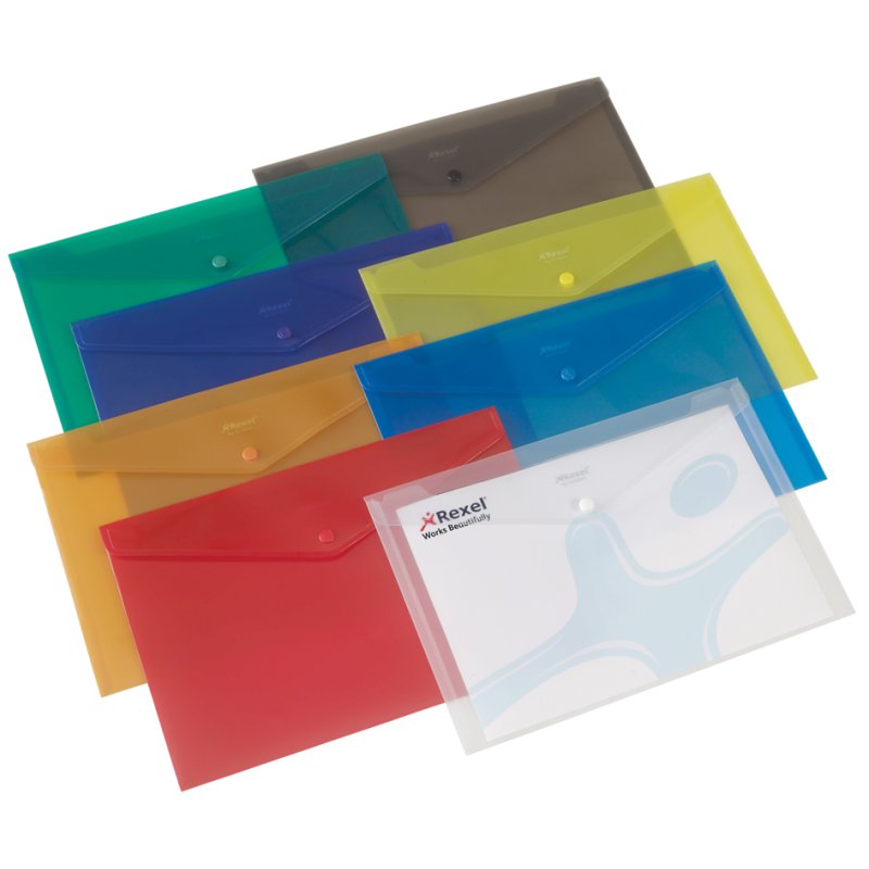 Rexel chemises de documents A4, fermeture par bouton-pression, assortiment de couleurs, 25 pièces