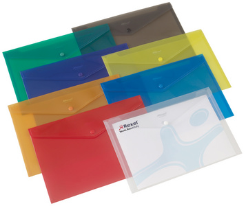 Rexel documentmappen A4, PP drukknopsluiting, gekleurd gesorteerd, 6 stuks